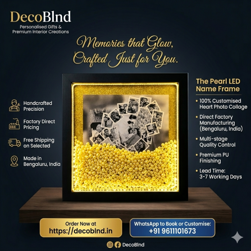Personalised LED Pearls Box Frame 12x12 Inch | Custom Photo Shadow Box with Warm Lights | Anniversary & Wedding Gift